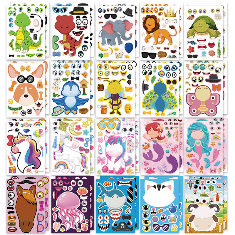 Zoo Party Games - 12/24 fogli Crea un viso Adesivi